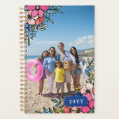  Roze Blush Blue Flowers Family Foto Planner (Voorkant)