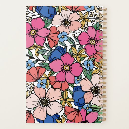  Roze Blush Blue Flowers Family Foto Planner (Achterkant)