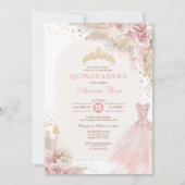 Roze Blush Boho Floral Quinceañera 15e verjaardag Kaart (Voorkant)