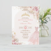 Roze Blush Boho Floral Quinceañera 15e verjaardag Kaart (Staand voorkant)