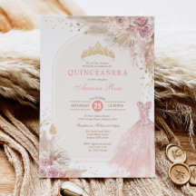 Roze Blush Boho Floral Quinceañera 15e verjaardag