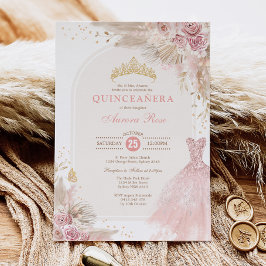 Roze Blush Boho Floral Quinceañera 15e verjaardag Kaart