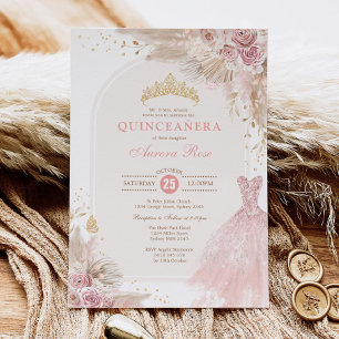 Roze Blush Boho Floral Quinceañera 15e verjaardag Kaart