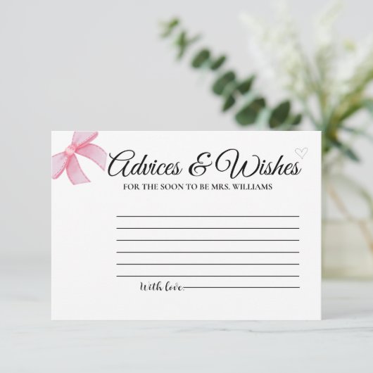 Roze Blush Boog Adviezen & Wensen Bruidsmeisje Fee Informatiekaartje (Staand voorkant)