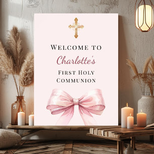 Roze blush boog Eerste Heilige Communie welkom Poster