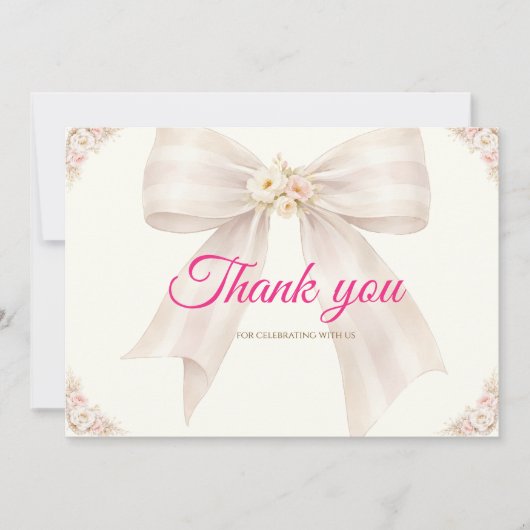 Roze Blush Boog Prinses Lint Bedankt Kaart (Voorkant)
