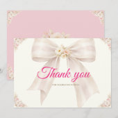 Roze Blush Boog Prinses Lint Bedankt Kaart (Voorkant / Achterkant)