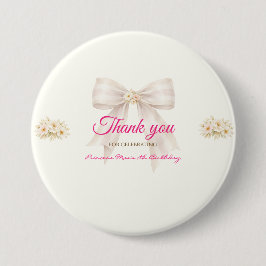 Roze Blush Boog Prinses Lint Bedankt Speld Ronde Button 7,6 Cm