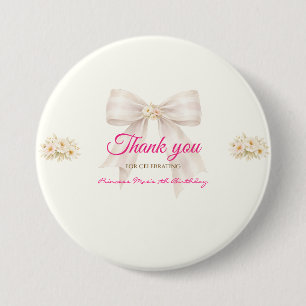Roze Blush Boog Prinses Lint Bedankt Speld Ronde Button 7,6 Cm