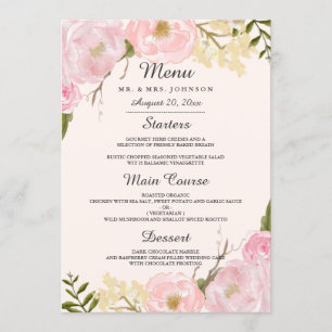 Roze Blush Botanisch Bloemend Huwelijksdiner Menu