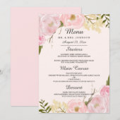 Roze Blush Botanisch Bloemend Huwelijksdiner Menu (Voorkant / Achterkant)
