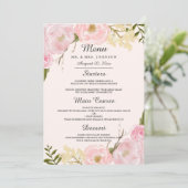 Roze Blush Botanisch Bloemend Huwelijksdiner Menu (Staand voorkant)
