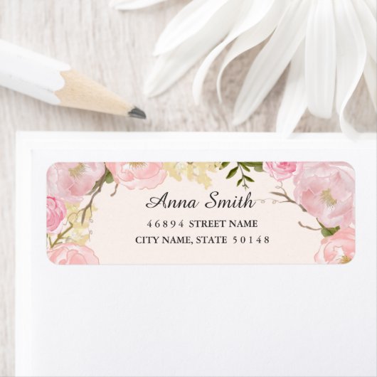 Roze Blush Botanische Bloemen Bruiloft Adresetiket Etiket (Insitu)