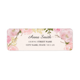 Roze Blush Botanische Bloemen Bruiloft Adresetiket Etiket
