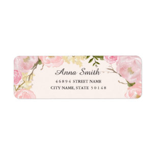 Roze Blush Botanische Bloemen Bruiloft Adresetiket Etiket