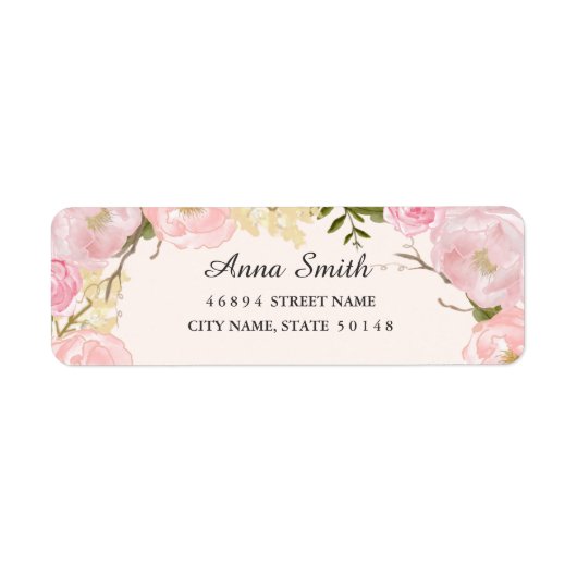 Roze Blush Botanische Bloemen Bruiloft Adresetiket Etiket (Voorkant)
