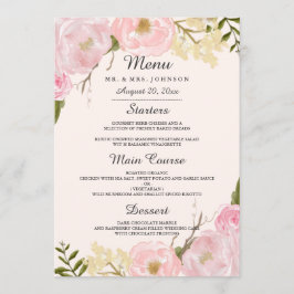 Roze Blush Botanische Bloemen Bruiloft Diner Menu