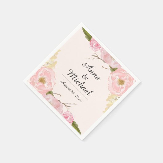 Roze Blush Botanische Bloemen Bruiloft Servet (Hoek)