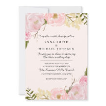 Roze Blush Botanische Bloemen Bruiloft Uitnodiging