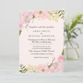 Roze Blush Botanische Bloemen Bruiloft Uitnodiging (Staand voorkant)