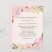 Roze Blush Botanische Bloemen Bruiloft Uitnodiging (Voorkant / Achterkant)