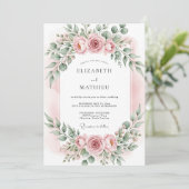 Roze Blush Botanische Romantische Bruiloft Kaart (Staand voorkant)