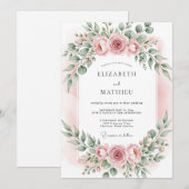 Roze Blush Botanische Romantische Bruiloft Kaart (Voorkant / Achterkant)