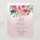 Roze Blush Botanische Waterverf 40e verjaardag Kaart (Voorkant / Achterkant)