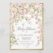 Roze Blush Botanische Waterverf Baby shower Kaart (Voorkant)