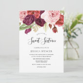 Roze Blush & Bourgogne Flowers Sweet 16 Invite Kaart (Staand voorkant)