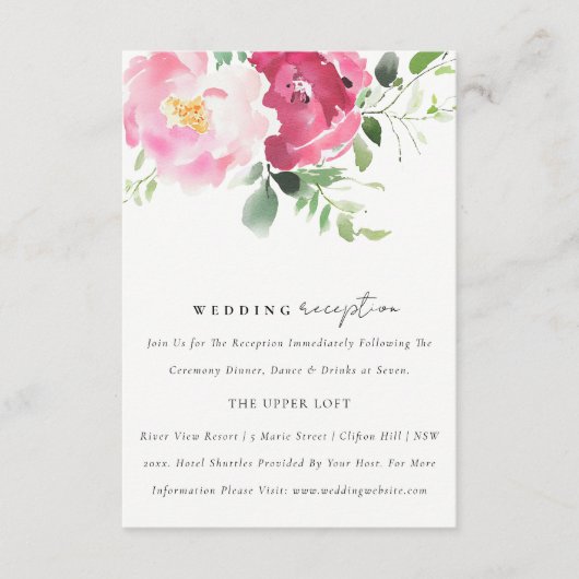 Roze Blush Bourgogne Roos bruiloft receptie Informatiekaartje (Voorkant)