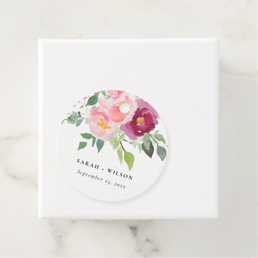 Roze Blush Bourgogne Roos Waterverf bruiloft Bedankjes Labels (In situ)