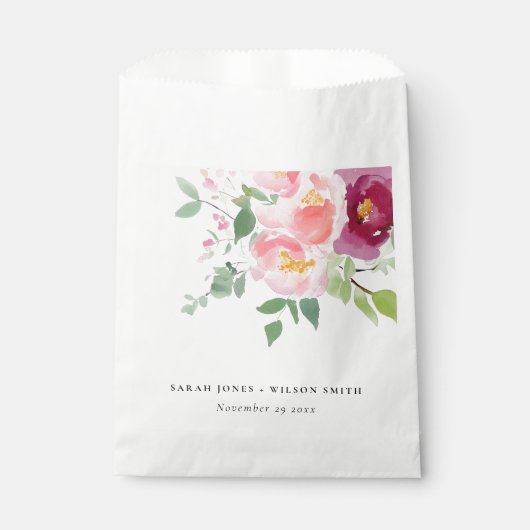 Roze Blush Bourgogne Roos Waterverf bruiloft Bedankzakje (Voorkant)