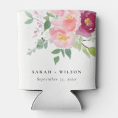 Roze Blush Bourgogne Roos Waterverf bruiloft Blikjeskoeler (Achterkant)