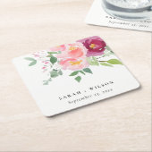 Roze Blush Bourgogne Roos Waterverf bruiloft Kartonnen Onderzetters (Schuin)