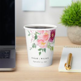 Roze Blush Bourgogne Roos Waterverf bruiloft Papieren Bekers