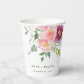 Roze Blush Bourgogne Roos Waterverf bruiloft Papieren Bekers (Achterkant)