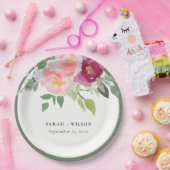 Roze Blush Bourgogne Roos Waterverf bruiloft Papieren Bordje (Feest)