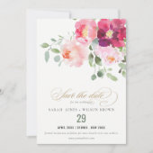 Roze Blush Bourgogne Roos Waterverf bruiloft Save The Date (Voorkant)