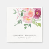 Roze Blush Bourgogne Roos Waterverf bruiloft Servet (Voorkant)