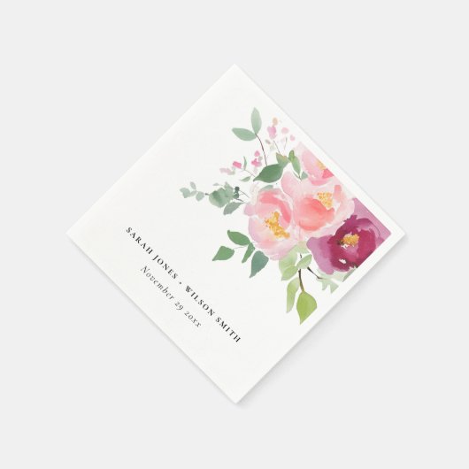 Roze Blush Bourgogne Roos Waterverf bruiloft Servet (Hoek)