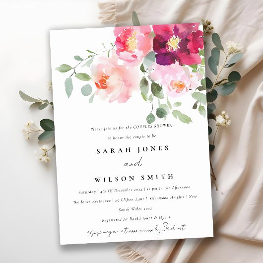 Roze Blush Bourgogne Roos Waterverf Koppels Douche Kaart