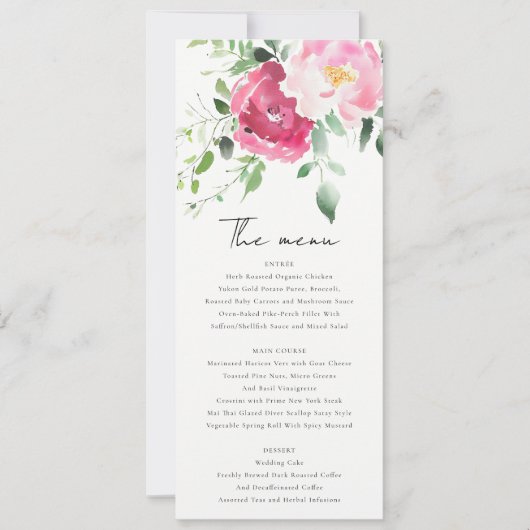 Roze Blush Bourgogne Roos Waterverf Trouwmenu Kaart (Voorkant)