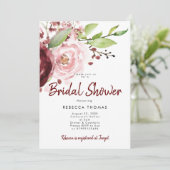 Roze Blush Bourgondië Bruids Douche Uitnodiging (Staand voorkant)