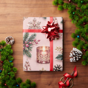 Roze Blush Bourgondië Kerst Kaarslicht Cadeaupapier