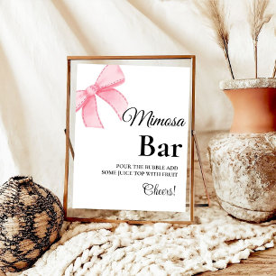 Roze Blush Bow Vrijgezellenfeest mimosa bar teken Poster