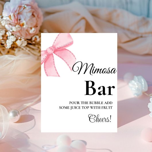 Roze Blush Bow Vrijgezellenfeest mimosa bar teken Reclamebord Met Voetstuk