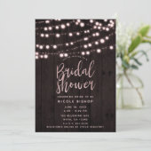 Roze Blush Brown Rustic Wood Lights Vrijgezellenfe Kaart (Staand voorkant)