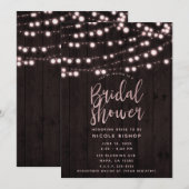 Roze Blush Brown Rustic Wood Lights Vrijgezellenfe Kaart (Voorkant / Achterkant)