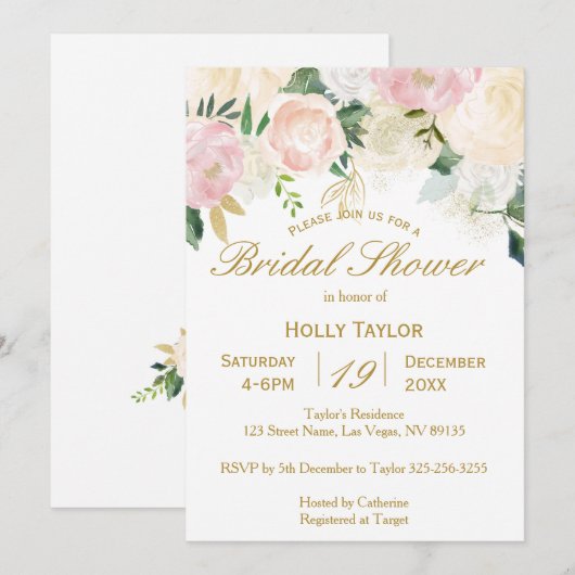 Roze Blush bruids douche uitnodiging (Voorkant / Achterkant)